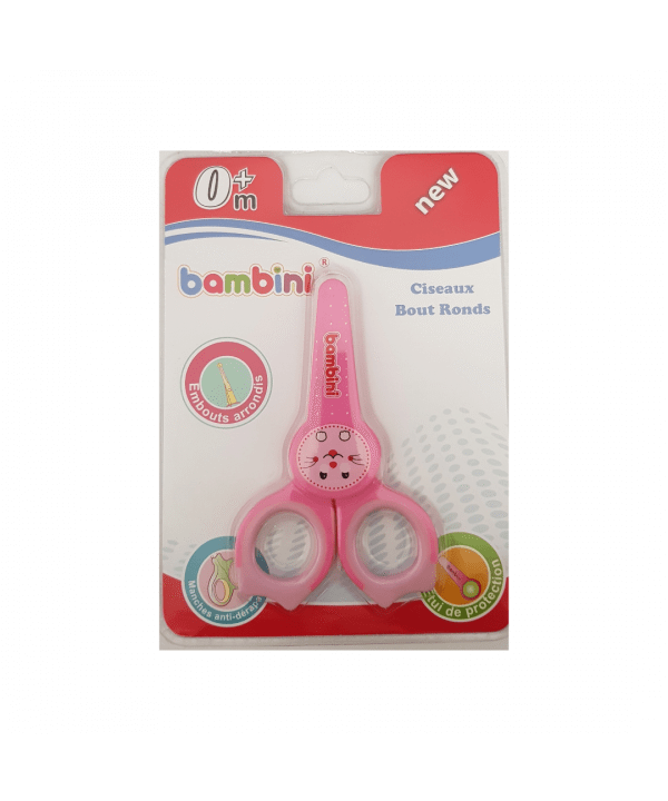 BAMBINI CISEAUX POUR BÉBÉ EMBOUTS ARRONDIS AVEC ETUI DE PROTECTION 0+ ROSE