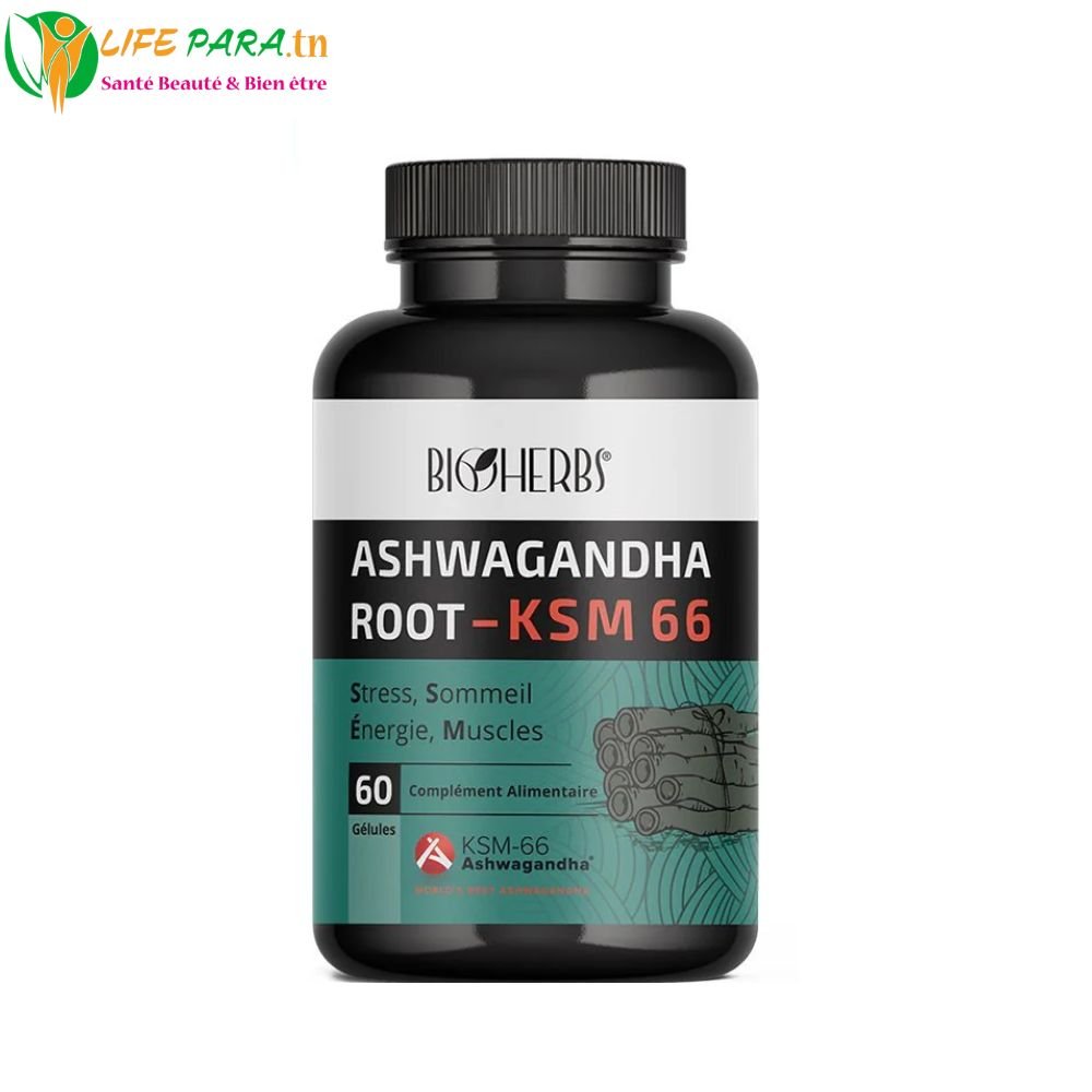 BIOHERBS ASHWAGANDHA ROOT KSM 66 , 60 gélules BIOHERBS ASHWAGANDHA ROOT KSM 66 , 60 gélules