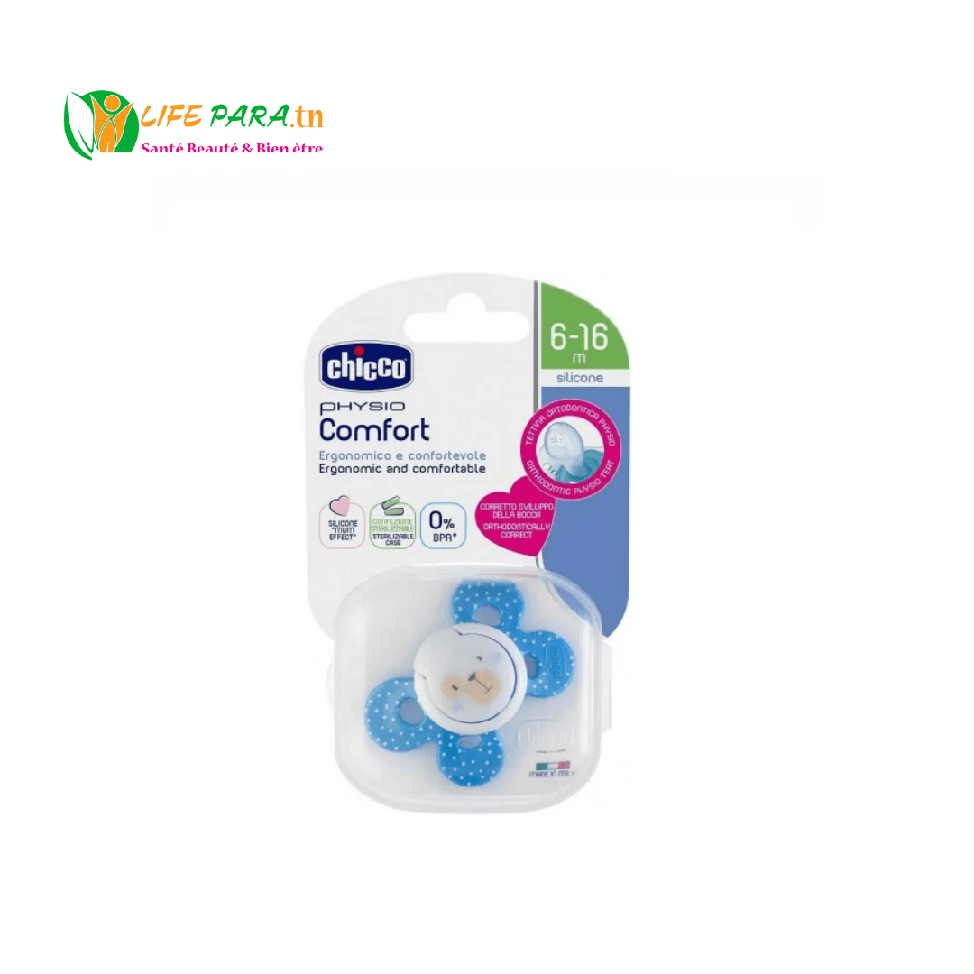 CHICCO SUCETTE PHYSIO COMFORT EN SILICONE 6-16 MOIS CHICCO SUCETTE PHYSIO COMFORT EN SILICONE 6-16 MOIS – Image 1