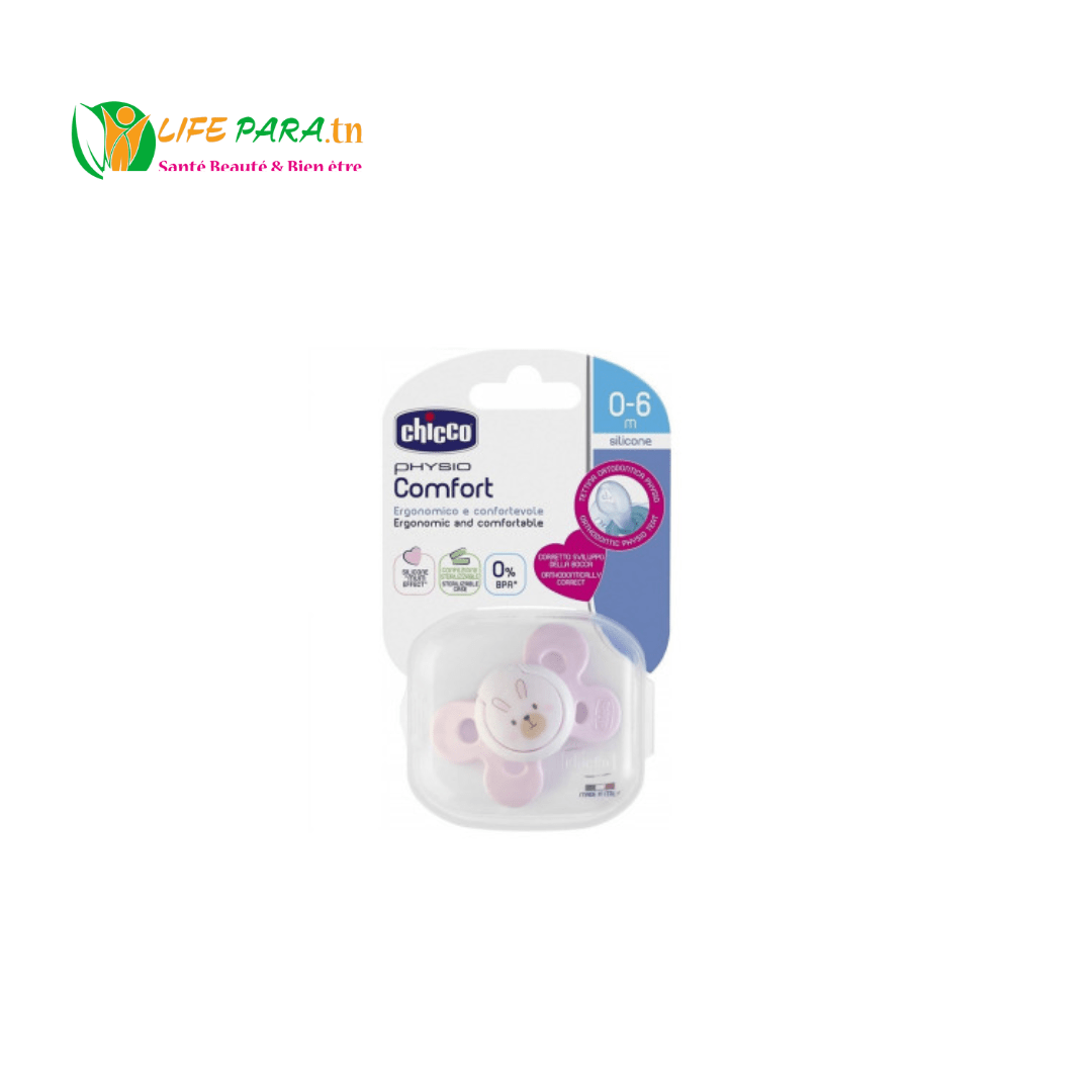 SUCETTE PHYSIO COMFORT EN SILICONE 0-6 MOIS ROSE CHICCO SUCETTE PHYSIO COMFORT EN SILICONE 0-6 MOIS ROSE CHICCO – Image 1