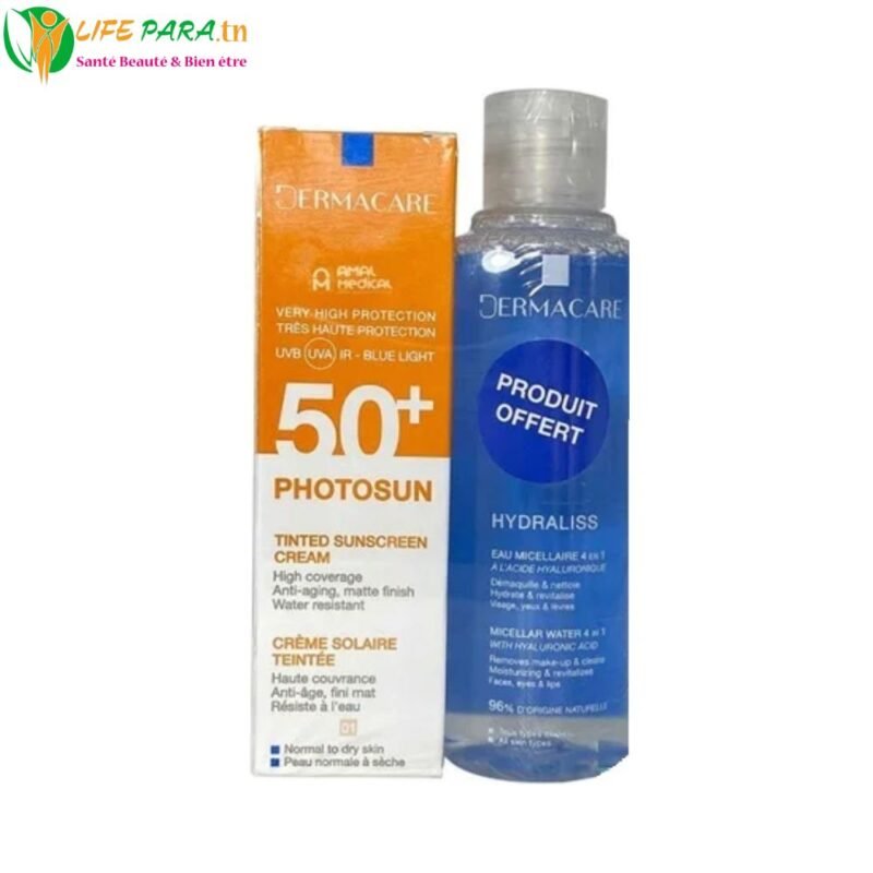 DERMACARE PHOTOSUN DUO Ecran spf 50+ au choix + eau micellaire 170 ml offerte