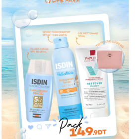 Pack  Isdin Ecran Magic+Spray Transparent kids +Papulex gel nettoyant Et Trousse offert