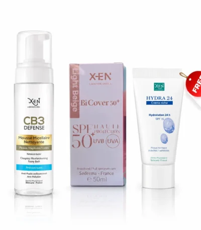 XEN PACK PEAU SECHE : CB3 mousse P.S + BI COVER écran teinté + HYDRA 24 crème riche gratuite