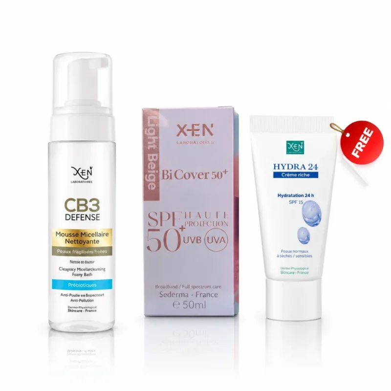 XEN PACK PEAU SECHE : CB3 mousse P.S + BI COVER écran teinté + HYDRA 24 crème riche gratuite
