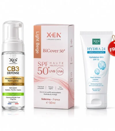 XEN PACK PEAU GRASSE: CB3 mousse + BI COVER écran teinté + HYDRA 24 crème légère gratuite