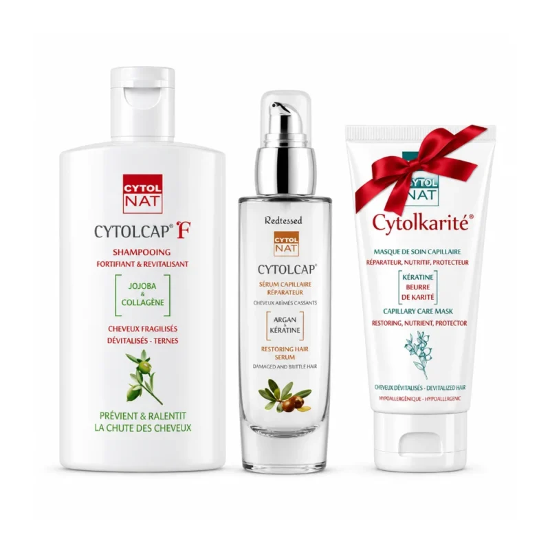 CYTOLNAT Pack Capillaire anti chute: CYTOLCAP F Shampoing Anti Chute + CYTOLCAP Sérum + CYTOLKARITE Masque Réparateur (offert)