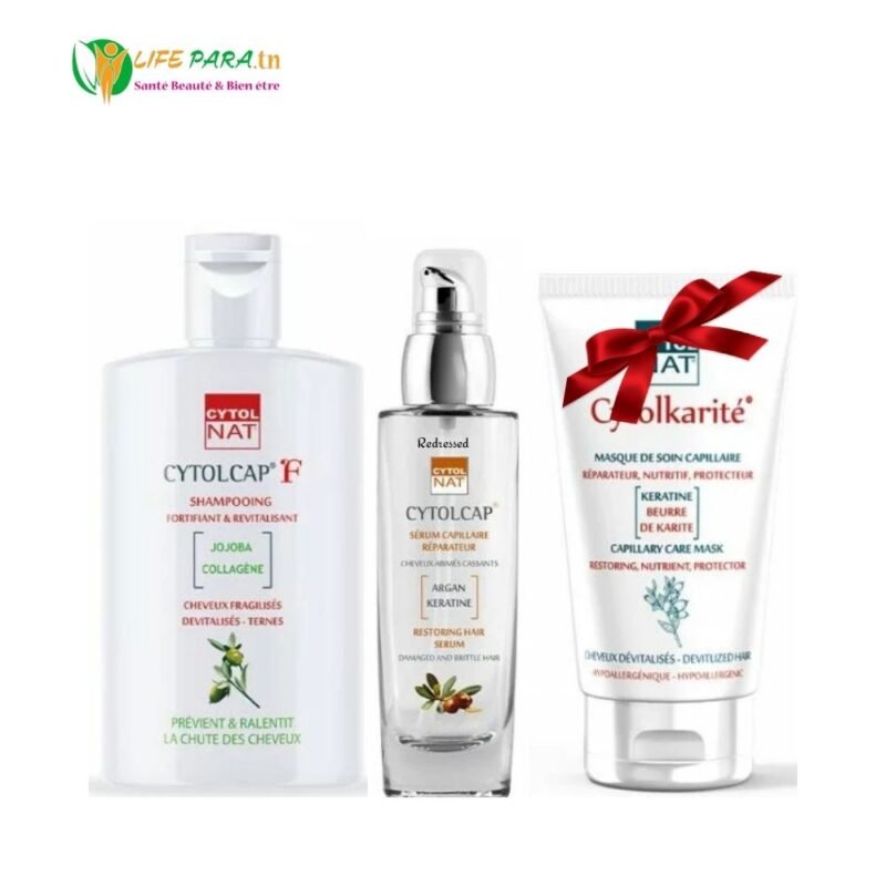 CYTOLNAT Pack Capillaire anti chute CYTOLCAP F Shampoing anti chute & CYTOLCAP sérum & CYTOLKARITE masque réparateur offert