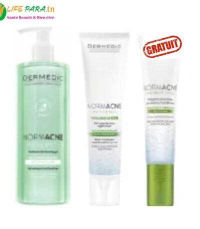 DERMEDIC PACK peau grasse NORMACNE gel nettoyant 500 ml + NORMACNE crème de nuit anti imperfections + NORMACNE stop bouton gratuit