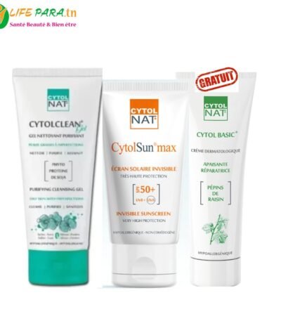 CYTOLNAT PACK: CYTOLSUN écran au choix (invisible ou teinté) + cytolclean gel + cytolbasic crème 50 ml gratuit
